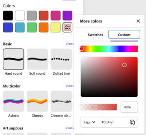 The More colors Custom menu in Adobe Express Drawing.