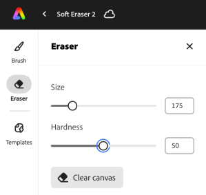 Adobe Express Drawing eraser options.